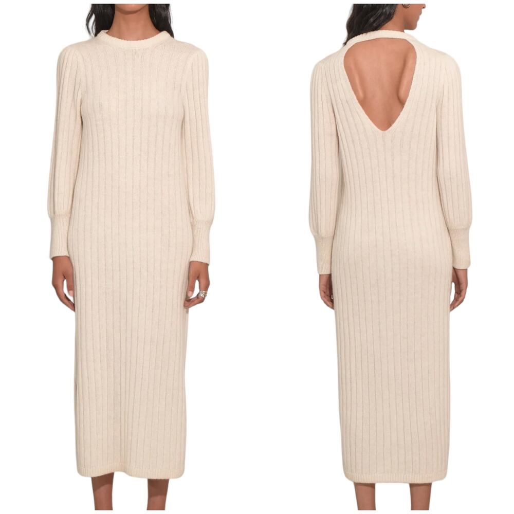 Eleven Six NWT Leonie Sweater Dress Ivory M/L Superfine Alpaca Ribbed Cutout